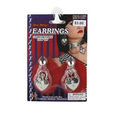 H.B Earrings displayed on packaging, featuring heart lock design and stylish clip-on comfort, perfect for costume or fashion.